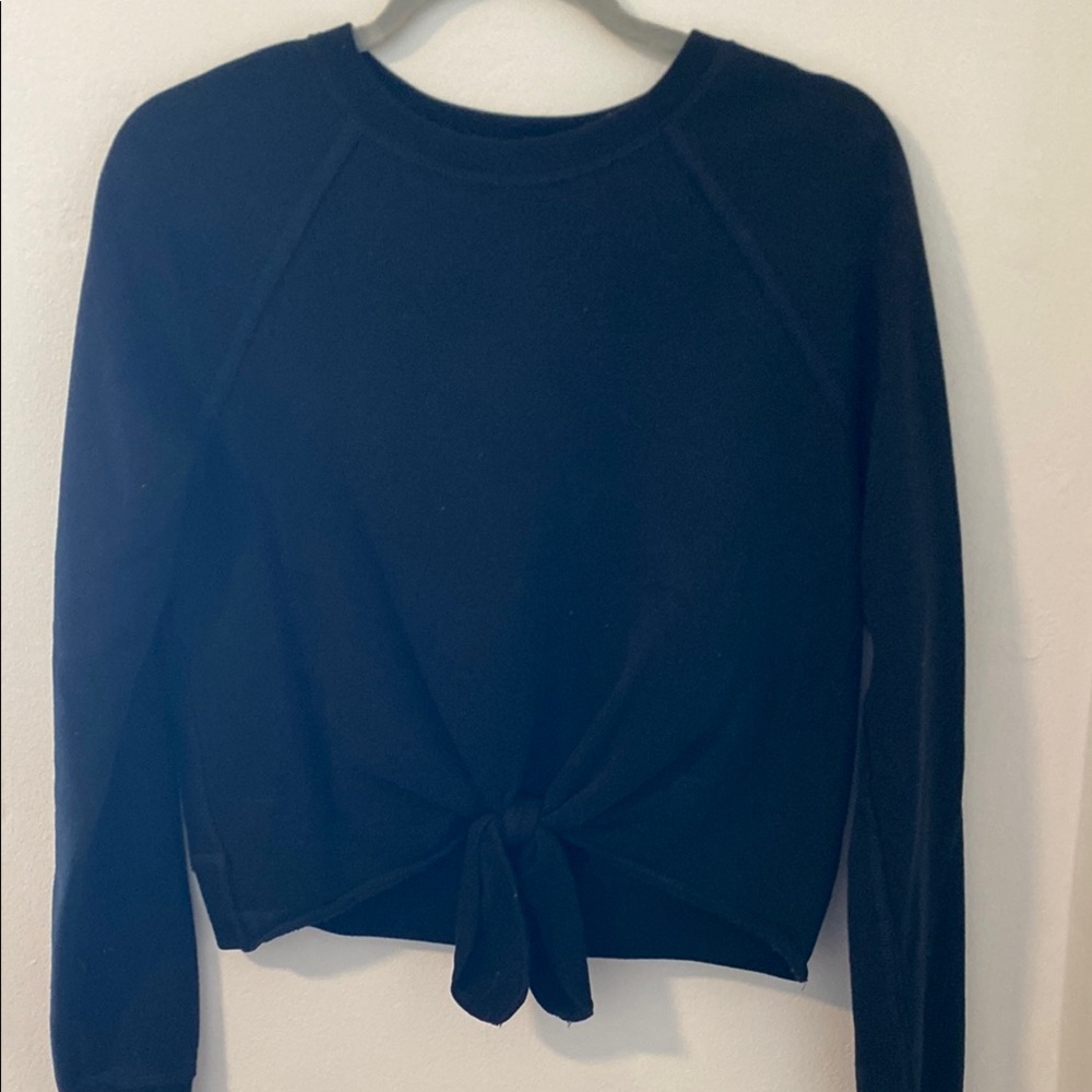 Black Tie-Front Women's Crewneck